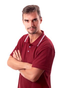  handsome casual middle-aged man with arms crossed isolated on white