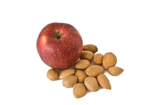 apple with nuts on a white background