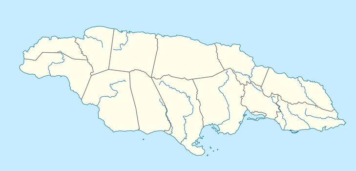 Illustration of country of Jamaica map showing state borders.