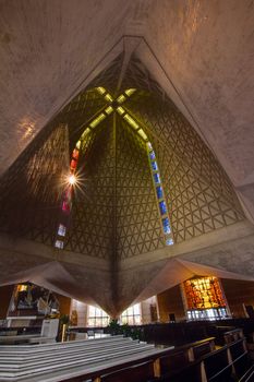 Cross Stained Glass Interior of St Mary's Cathedral in San Francisco California