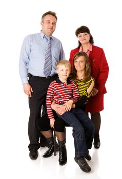 Happy Family with kid and grandmother together isolated on white