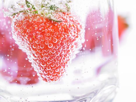 Fresh Strawberry in Mineral water with boobles