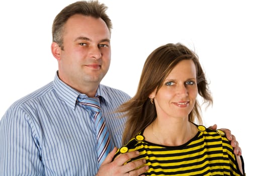 Cheerful Middle aged couple together isolated on white