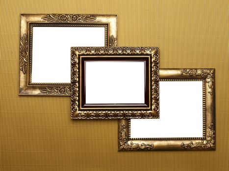 Three Old Picture Frame On Gold Patern, Design Element