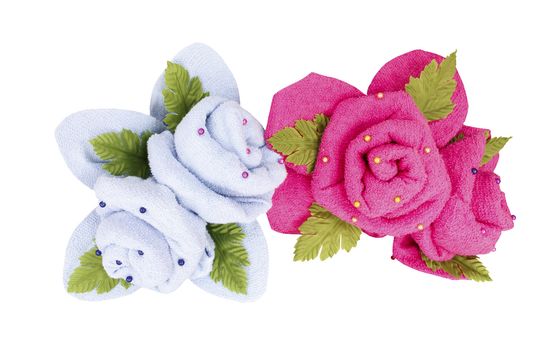 Artificial flower made from towel isolated on white background