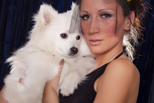 Widowed woman in black and white dog