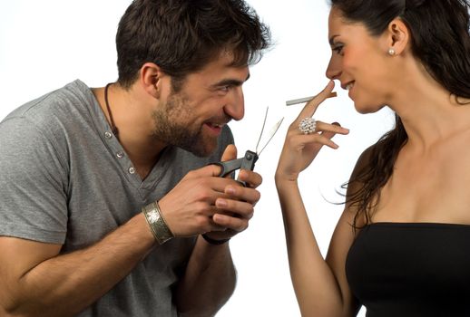 Guy trying to help his girlfriend stop smoking