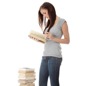 Young teen woman and books isolated