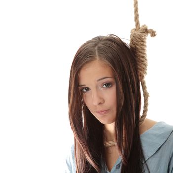 Young caucasian woman going to be hanged