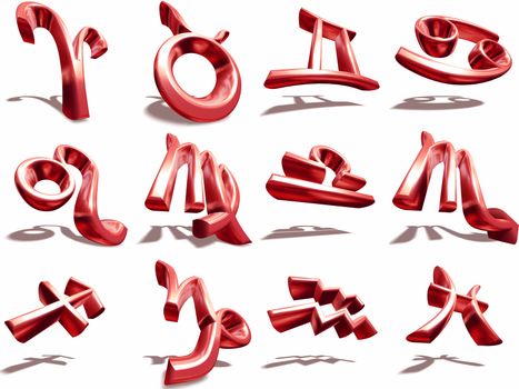 All 3D Zodiac signss on white background