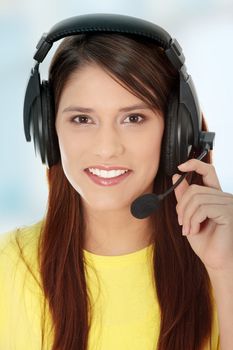 Teen girl with big headset (e-learning or gaming concept)