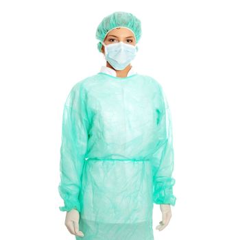 Portrait of serious nurse or doctor in surgical mask