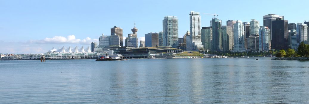 The Vancouver BC skyline waterfront & Canada Place panorama.
