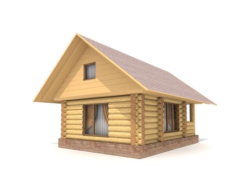 high resolution isolated wooden log-house 3d rendering