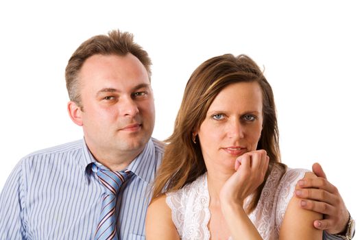 Cheerful Middle aged couple together isolated on white