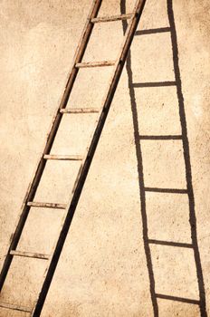 Simple ladder with shadow against a wall in grunge.