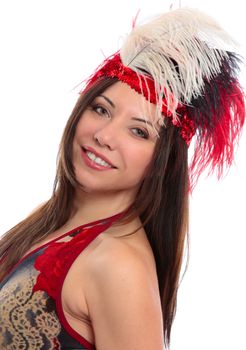 A beautiful woman wearing decorative headdress