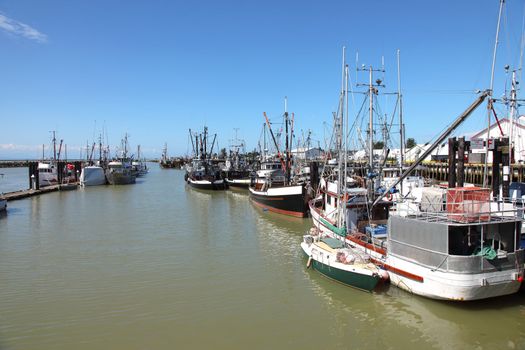 Fishing vessels moored in the marina of south Richmond BC Canada. 