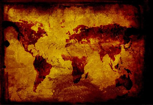 Computer designed grunge world map background