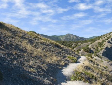 Track in mountains. The Crimean peninsula, a resort - " New light "