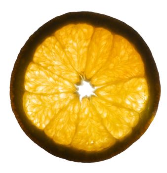 Orange. A cut of a fruit of an orange with the bright expressed structure