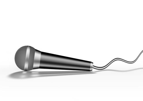 The microphone isolated on a white background with a wire and a forward soft shadow