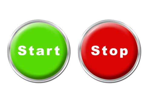 set of a green start button and a red stop button
