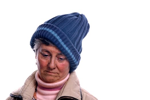 mature woman homeless over white background