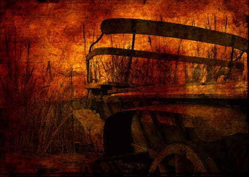 Computer designed grunge  background - old wooden horse carriage