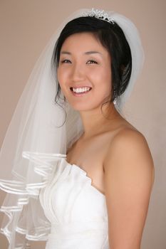 Beautiful Korean bride wearing a traditional wedding gown