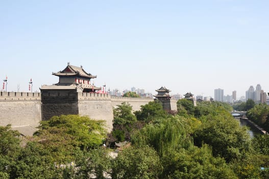 Landmark of the famous ancient city wall of Xian, China
