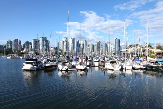Vancouver BC waterfront False creek bay and sailboats dotting the landscape.