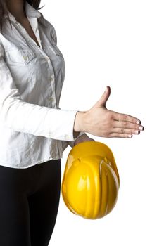 Woman Architect with hardhat Ready For Handshaking