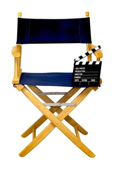 Director's chair with clapboard isolated on white background with clipping path.