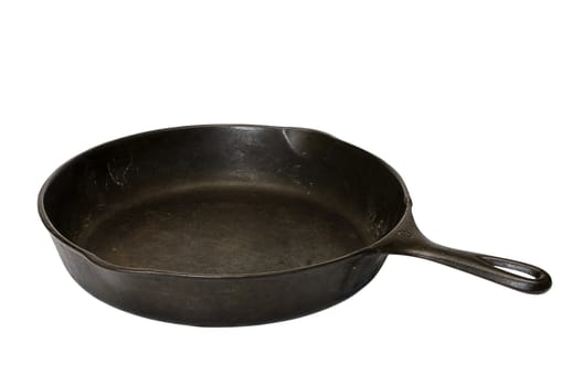 Cast iron skillet isolated on white background with clipping path.