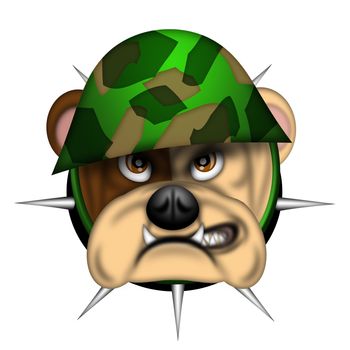 English Bulldog Head with Army Helmet Isolated Illustration