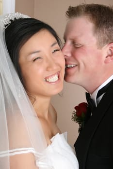 Beautiful couple on their wedding day in traditional attire 