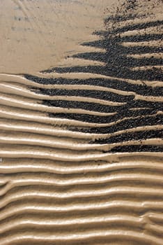 Background of the sea shore fragment. Sea sand waves form at the coast.