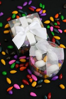 Small plastic Wedding favor boxes with mints and sweets
