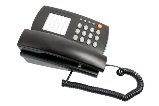 One black telephone isolated on white background.