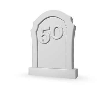 gravestone with number fifty on white background - 3d illustration