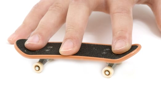 child playing with fingerskate, isolated on white background 