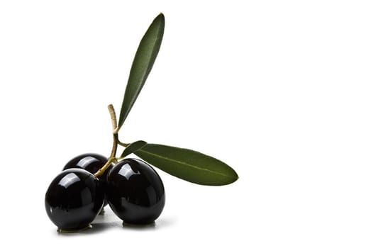 Premium black olives isolated over a white background.