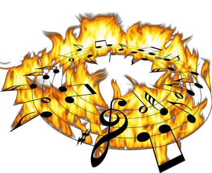 notes and flames on a white background