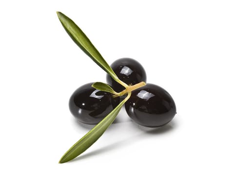 Premium black olives isolated over a white background.