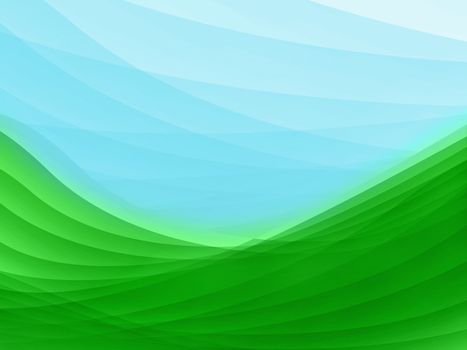 Green and blue blurry waves and curved lines background