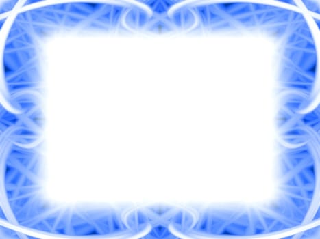 Curved blue frame with white background.