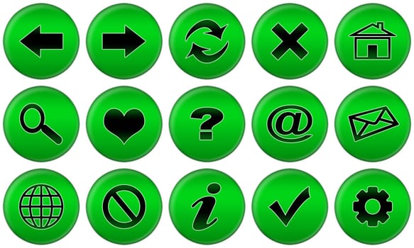 Set of green round buttons for internet browser