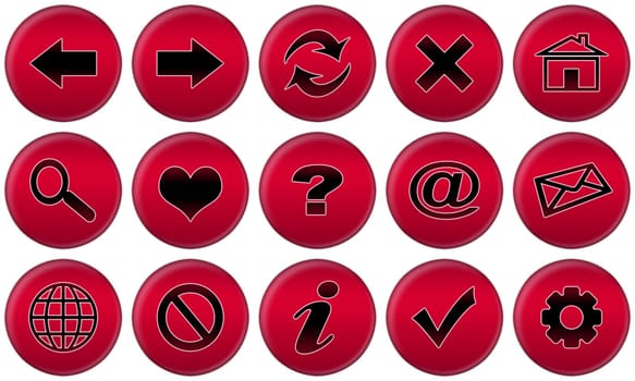 Set of red round buttons for internet browser