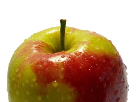 Fresh apple with drops of water on white background